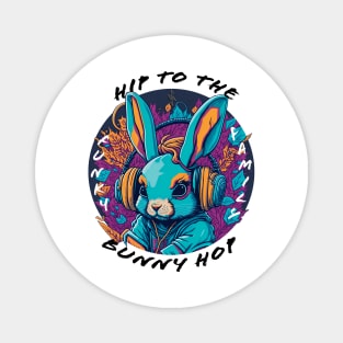 Bunny Wearing Headphones - black font Magnet